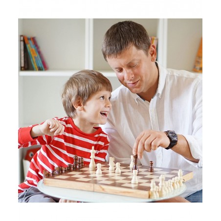 Wooden Chess Set for Kids and Adults - 15 Staunton Chess Set - Large Folding Chess Board Game Sets - Storage for Pieces | Woo...