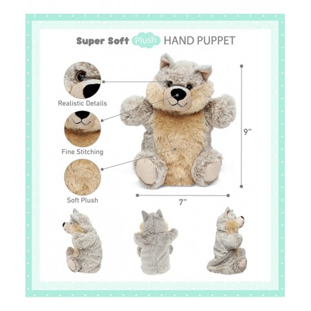 DolliBu Wolf Plush Hand Puppet for Kids - Soft Plush Stuffed Animal Hand Puppet Toy for Puppet Show Games & Puppet Theaters f...