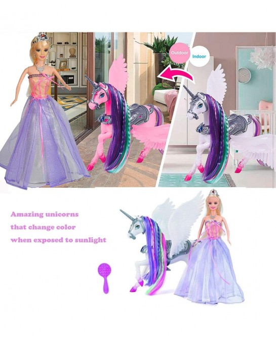 Color Change Unicorn and Fairy Tale Princess Doll W/ Mane Brush Girls' Unicorn Doll Toys Gifts Presents for Girl Kids Aged 3+...