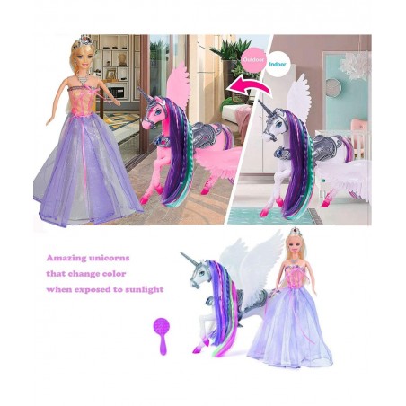 Color Change Unicorn and Fairy Tale Princess Doll W/ Mane Brush Girls' Unicorn Doll Toys Gifts Presents for Girl Kids Aged 3+...