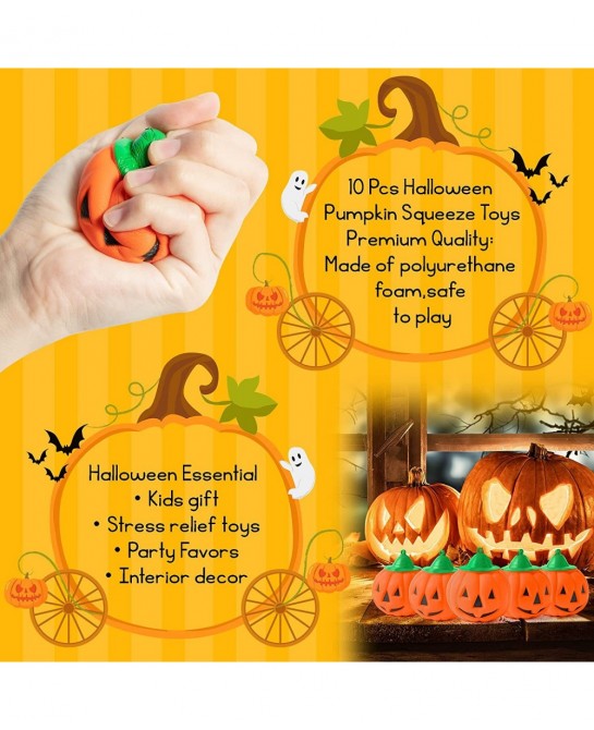 10Pcs Halloween Pumpkin Squeeze Toy Set Kawaii Cream Scented Slow Rising Decompression Relief Toys for Kids Decorations Gift ...