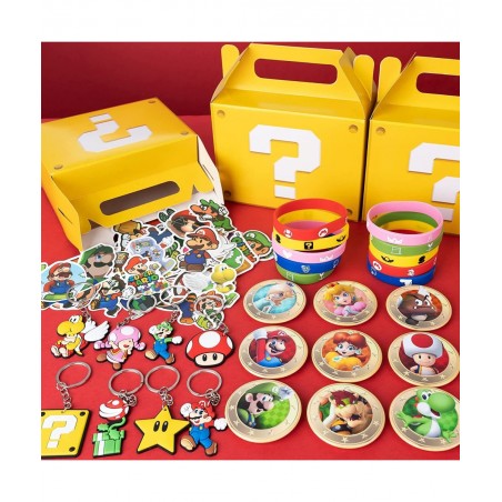 80 Pcs Party Favors Include 10 Bracelets 10 Keychains 10 Button Pins and 50 Stickers for Kids Best Gift Bag Filler for Themed...