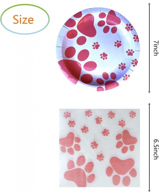 Girl Puppy Paw Prints Birthday Party Supplies 20 Plates and 20 Napkins Dog Paw Prints Theme Birthday Party Decorations for Ki...