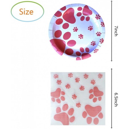 Girl Puppy Paw Prints Birthday Party Supplies 20 Plates and 20 Napkins Dog Paw Prints Theme Birthday Party Decorations for Ki...