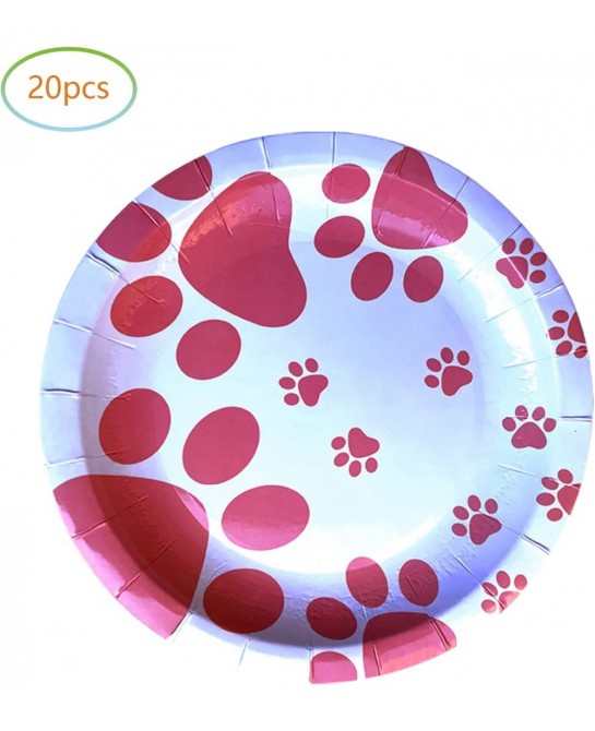 Girl Puppy Paw Prints Birthday Party Supplies 20 Plates and 20 Napkins Dog Paw Prints Theme Birthday Party Decorations for Ki...