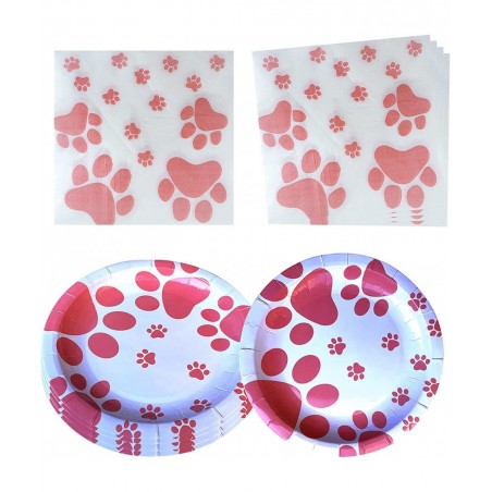 Girl Puppy Paw Prints Birthday Party Supplies 20 Plates and 20 Napkins Dog Paw Prints Theme Birthday Party Decorations for Ki...
