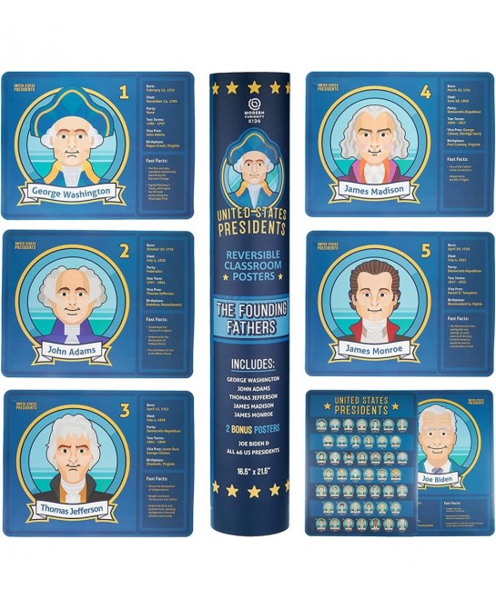 U.S. Presidents Posters and Flash Cards Bundle - 45 Flashcards + 5 Activity Cards - 5 Founding Fathers Posters + 2 Bonus Post...