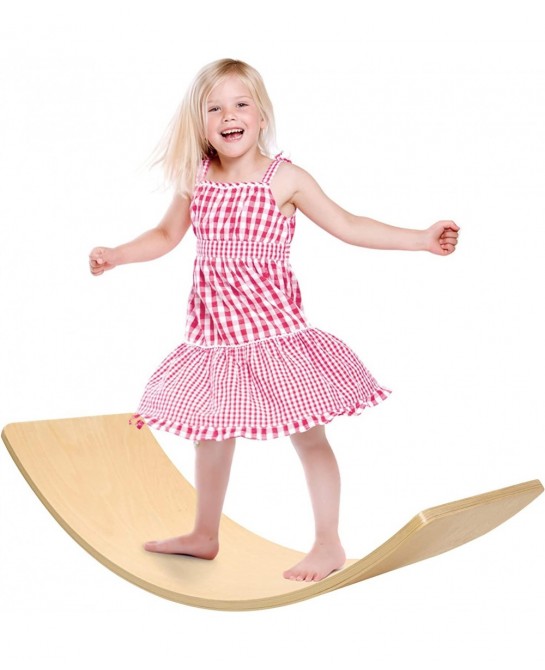 Wooden Wobble Balance Board for Kids 32 Inch Natural Wood Rocker Board Toddler Open Ended Learning Toy Yoga Curvy Board for A...