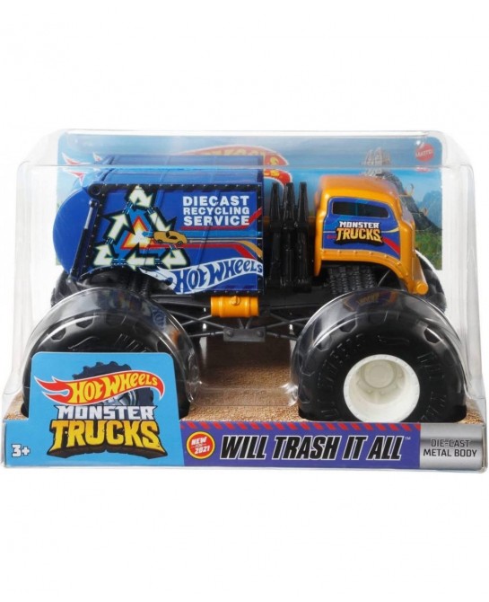 Hotwheels Monster Trucks Trash It All [Blue/Orange] Recycling Truck 1:24 Scale $56.25 Kids' Play Trucks