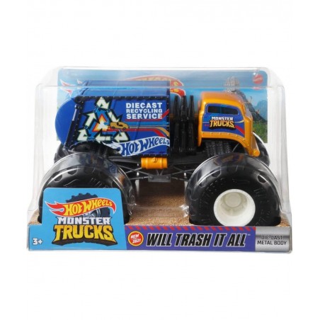 Hotwheels Monster Trucks Trash It All [Blue/Orange] Recycling Truck 1:24 Scale $56.25 Kids' Play Trucks