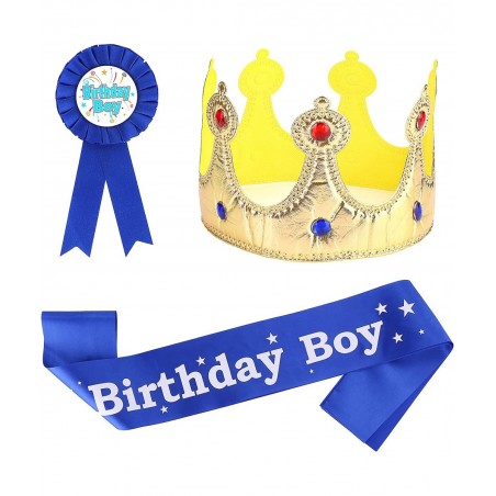 Birthday King Crown Birthday Boy Sash and Button Pins Boy Birthday Party Dress-Up Supplies Birthday Boy Party Accessory Set f...