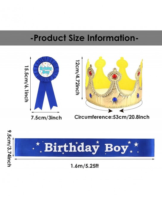 Birthday King Crown Birthday Boy Sash and Button Pins Boy Birthday Party Dress-Up Supplies Birthday Boy Party Accessory Set f...
