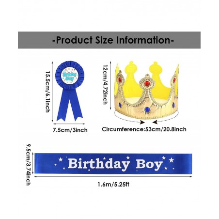 Birthday King Crown Birthday Boy Sash and Button Pins Boy Birthday Party Dress-Up Supplies Birthday Boy Party Accessory Set f...
