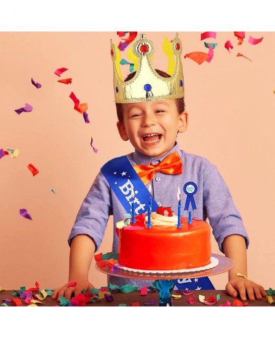 Birthday King Crown Birthday Boy Sash and Button Pins Boy Birthday Party Dress-Up Supplies Birthday Boy Party Accessory Set f...