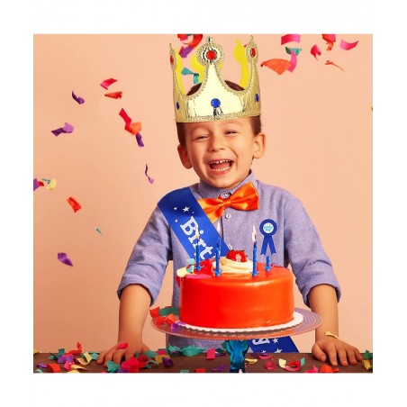Birthday King Crown Birthday Boy Sash and Button Pins Boy Birthday Party Dress-Up Supplies Birthday Boy Party Accessory Set f...