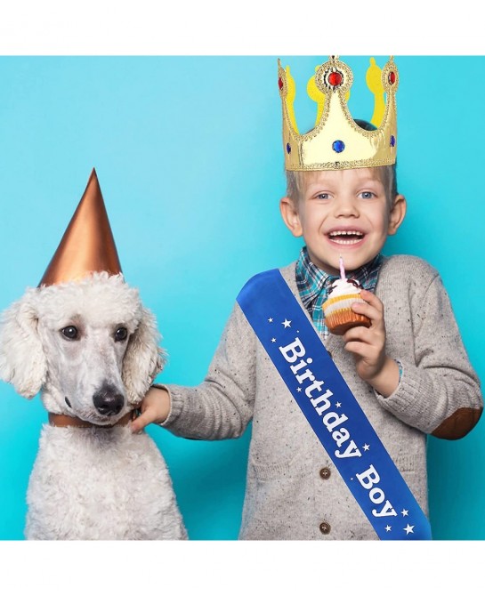 Birthday King Crown Birthday Boy Sash and Button Pins Boy Birthday Party Dress-Up Supplies Birthday Boy Party Accessory Set f...