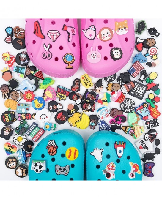 50 Pcs Rondom Shoe Charms for Wristband Bracelet Clog with Holes 2 Bracelets and 1 Keychain for Men Women Adult Kids Boys Gir...