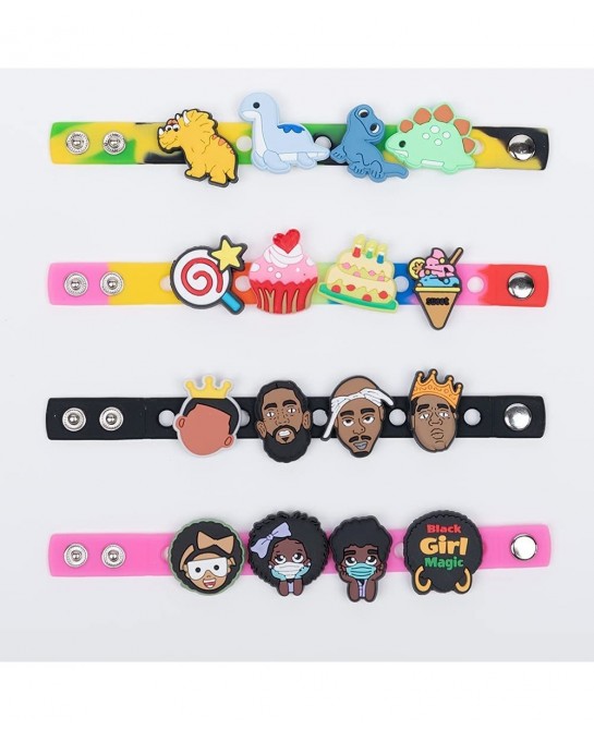 50 Pcs Rondom Shoe Charms for Wristband Bracelet Clog with Holes 2 Bracelets and 1 Keychain for Men Women Adult Kids Boys Gir...