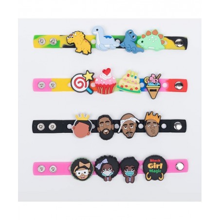50 Pcs Rondom Shoe Charms for Wristband Bracelet Clog with Holes 2 Bracelets and 1 Keychain for Men Women Adult Kids Boys Gir...
