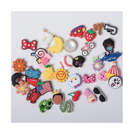 50 Pcs Rondom Shoe Charms for Wristband Bracelet Clog with Holes 2 Bracelets and 1 Keychain for Men Women Adult Kids Boys Gir...
