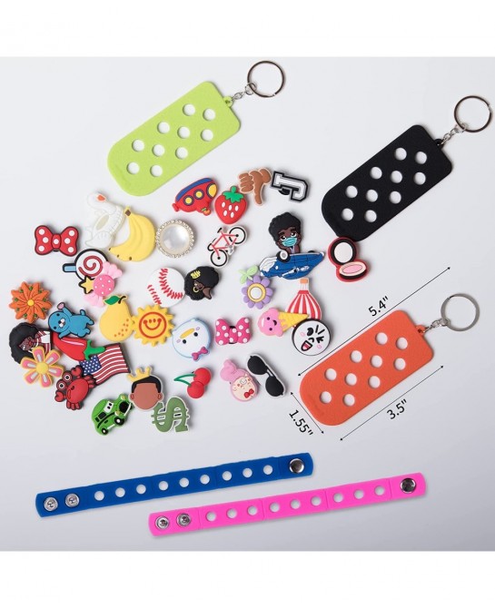 50 Pcs Rondom Shoe Charms for Wristband Bracelet Clog with Holes 2 Bracelets and 1 Keychain for Men Women Adult Kids Boys Gir...