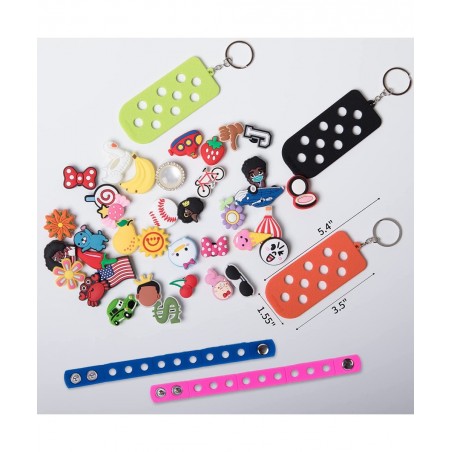 50 Pcs Rondom Shoe Charms for Wristband Bracelet Clog with Holes 2 Bracelets and 1 Keychain for Men Women Adult Kids Boys Gir...