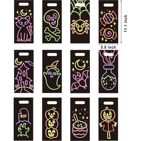 72 Pcs Halloween Neon Treat Bags with 12 Characters Halloween Candy Cookie Bags Small Trick or Treat Bags for Halloween Party...
