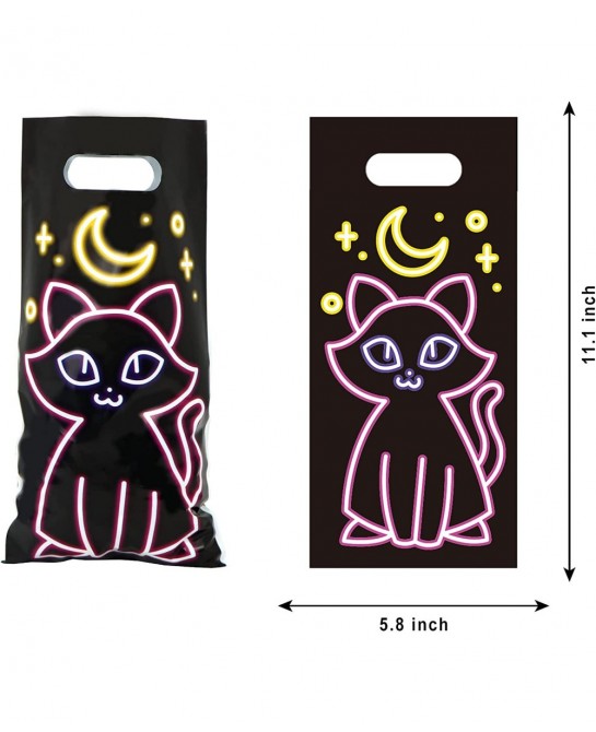 72 Pcs Halloween Neon Treat Bags with 12 Characters Halloween Candy Cookie Bags Small Trick or Treat Bags for Halloween Party...
