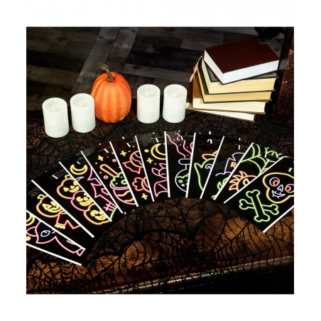 72 Pcs Halloween Neon Treat Bags with 12 Characters Halloween Candy Cookie Bags Small Trick or Treat Bags for Halloween Party...