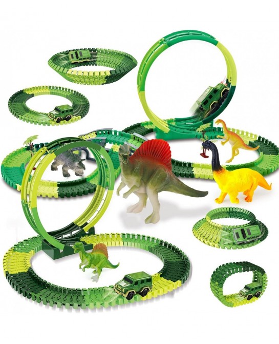 Dinosaur Toys for Kids 3-5-7 Dinosaur World Race Track Toys for 3 4 5 6 7 Year Old Boys Magic Track Playset Dinosaurs Race Ca...