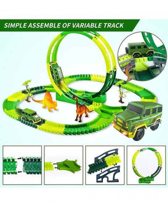 Dinosaur Toys for Kids 3-5-7 Dinosaur World Race Track Toys for 3 4 5 6 7 Year Old Boys Magic Track Playset Dinosaurs Race Ca...
