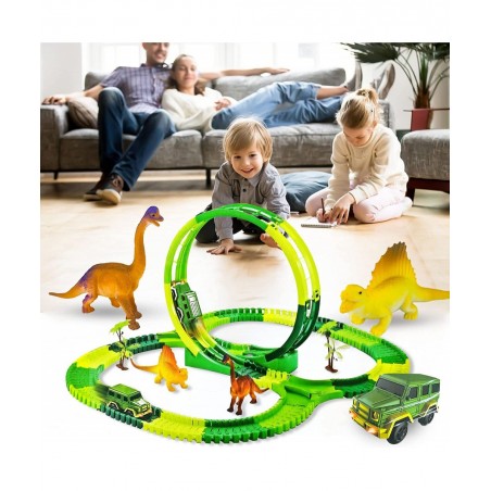 Dinosaur Toys for Kids 3-5-7 Dinosaur World Race Track Toys for 3 4 5 6 7 Year Old Boys Magic Track Playset Dinosaurs Race Ca...