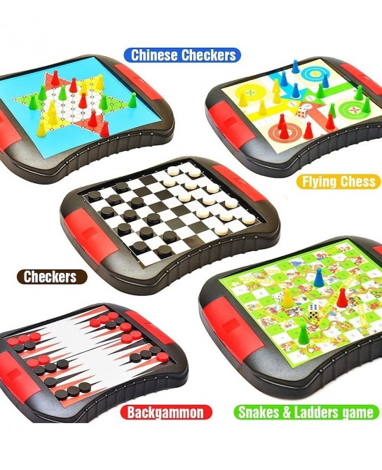 6-in-1 Magnetic Travel Board Game Chess Set with 6 Classic Games Brain Game for Kids Ages 6 and up 7.8*6.7 Inches Small Packa...