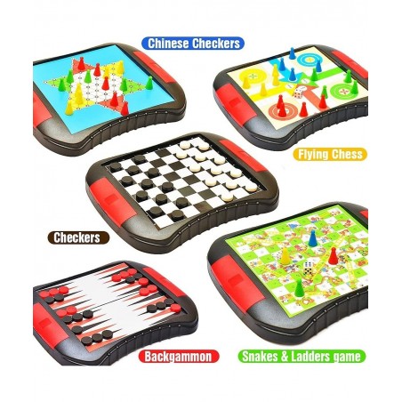 6-in-1 Magnetic Travel Board Game Chess Set with 6 Classic Games Brain Game for Kids Ages 6 and up 7.8*6.7 Inches Small Packa...