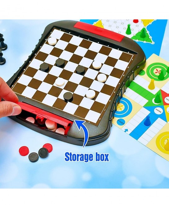 6-in-1 Magnetic Travel Board Game Chess Set with 6 Classic Games Brain Game for Kids Ages 6 and up 7.8*6.7 Inches Small Packa...