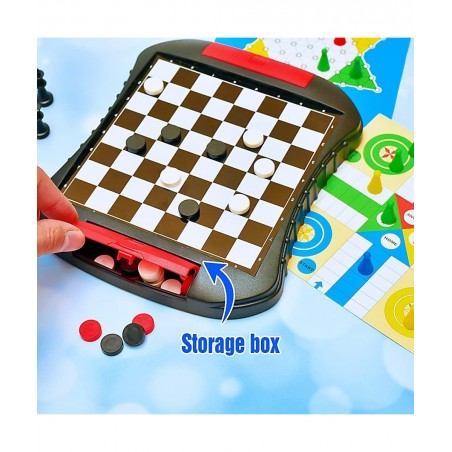 6-in-1 Magnetic Travel Board Game Chess Set with 6 Classic Games Brain Game for Kids Ages 6 and up 7.8*6.7 Inches Small Packa...