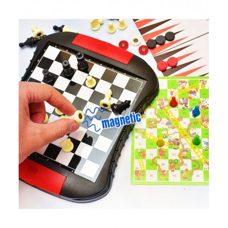 6-in-1 Magnetic Travel Board Game Chess Set with 6 Classic Games Brain Game for Kids Ages 6 and up 7.8*6.7 Inches Small Packa...