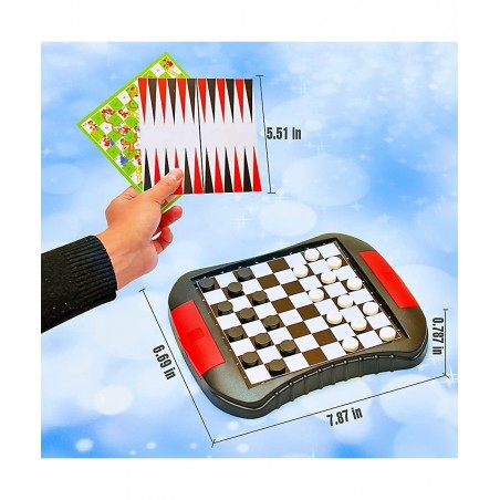 6-in-1 Magnetic Travel Board Game Chess Set with 6 Classic Games Brain Game for Kids Ages 6 and up 7.8*6.7 Inches Small Packa...