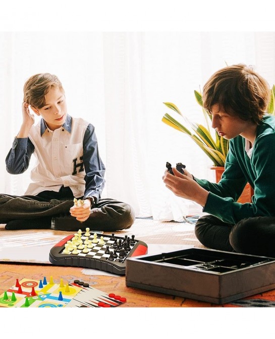6-in-1 Magnetic Travel Board Game Chess Set with 6 Classic Games Brain Game for Kids Ages 6 and up 7.8*6.7 Inches Small Packa...