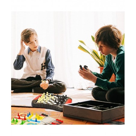 6-in-1 Magnetic Travel Board Game Chess Set with 6 Classic Games Brain Game for Kids Ages 6 and up 7.8*6.7 Inches Small Packa...