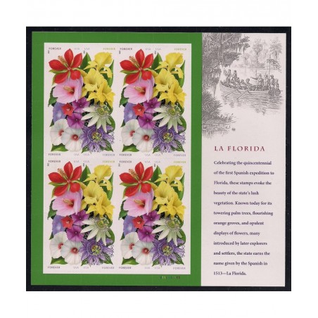 Forever Flowers Stamps - Sheet of 16 La Florida postage stamps $47.48 Collectibles Display & Storage
