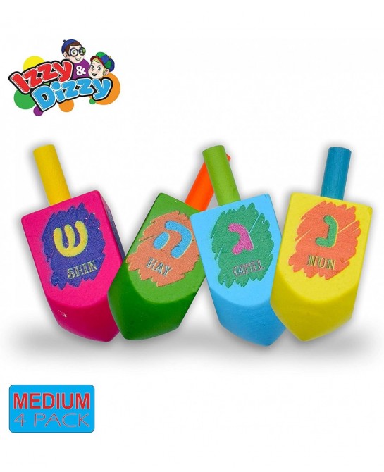 Hanukkah Dreidels - Multi Colored Painted Wood Dreidel - 4 Pack Medium $15.09 Novelty Spinning Tops