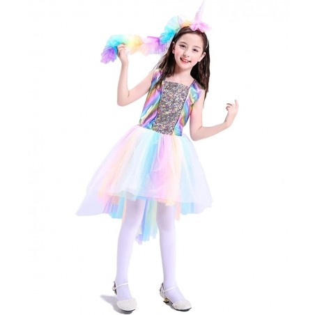 Girls Rainbow Unicorn Costume Halloween Princess Unicorn Dress Up Includes Headband $14.46 Kids' Costumes