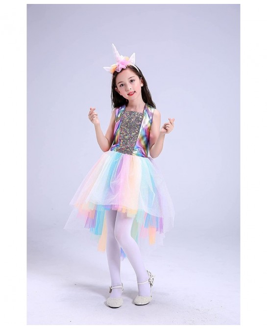 Girls Rainbow Unicorn Costume Halloween Princess Unicorn Dress Up Includes Headband $14.46 Kids' Costumes