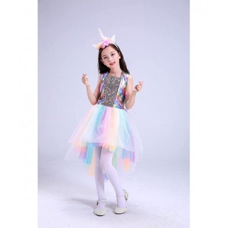 Girls Rainbow Unicorn Costume Halloween Princess Unicorn Dress Up Includes Headband $14.46 Kids' Costumes