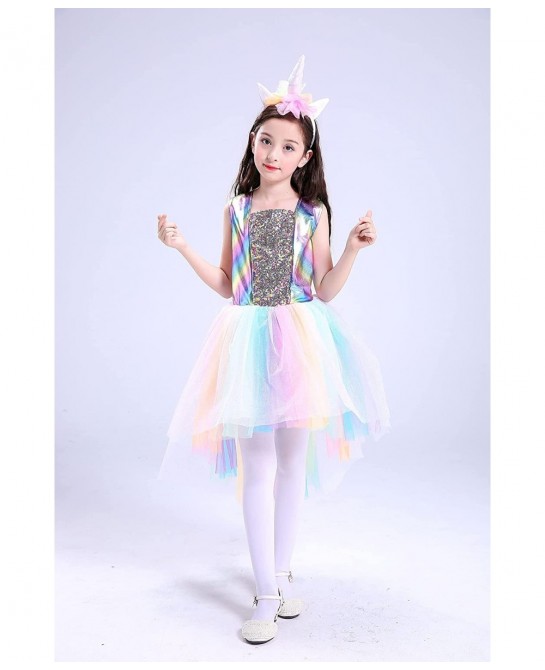 Girls Rainbow Unicorn Costume Halloween Princess Unicorn Dress Up Includes Headband $14.46 Kids' Costumes