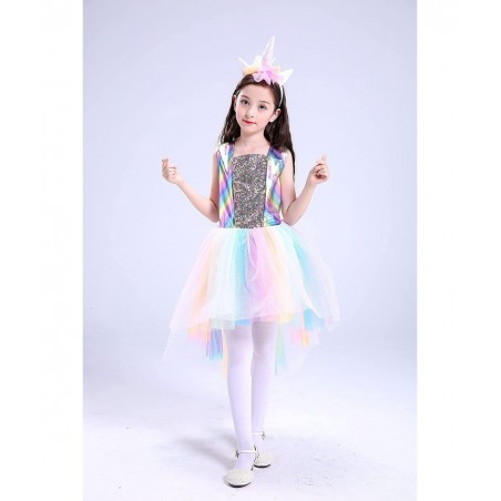 Girls Rainbow Unicorn Costume Halloween Princess Unicorn Dress Up Includes Headband $14.46 Kids' Costumes