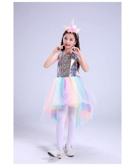 Girls Rainbow Unicorn Costume Halloween Princess Unicorn Dress Up Includes Headband $14.46 Kids' Costumes