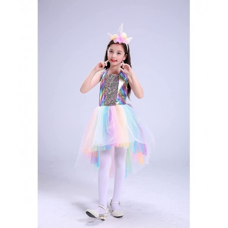 Girls Rainbow Unicorn Costume Halloween Princess Unicorn Dress Up Includes Headband $14.46 Kids' Costumes
