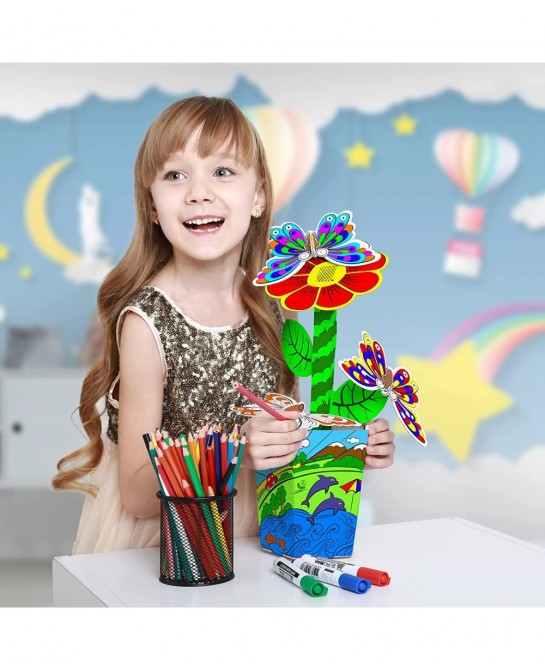 3D Puzzles for Kids - DIY Flower Craft Paint Kit - Unique for Kids - 3D Puzzle Toys Box Birthday Gift - Coloring Puzzle Set f...